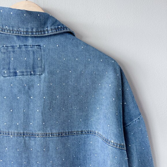 Stoosh Vintage Denim Studded Rhinestone Shacket NWT! Western jean jacket large - Picture 14 of 16